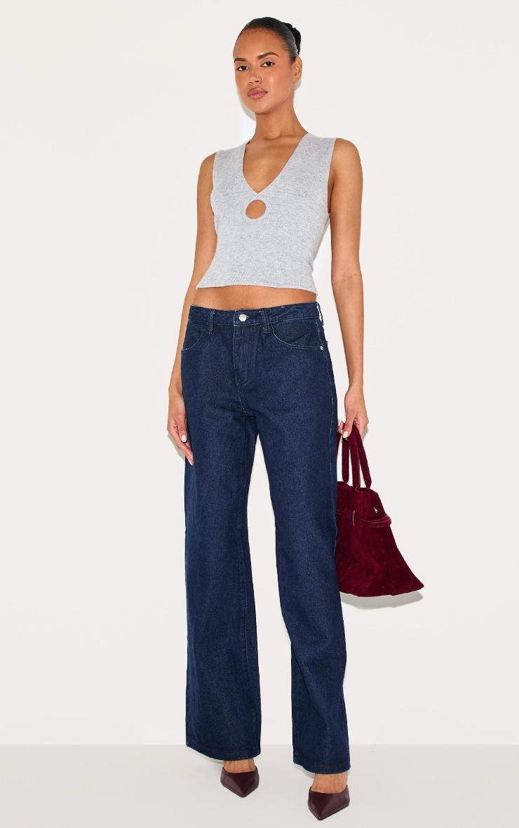 Ash Grey Soft Knit Plunge Detail Crop Top Product Image