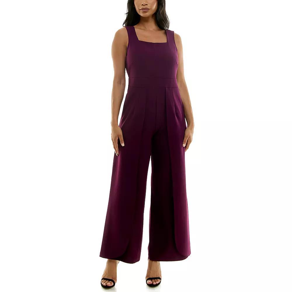 Women's Nina Leonard Squareneck Wide-Leg Jumpsuit, Size: Large, Raisin Product Image