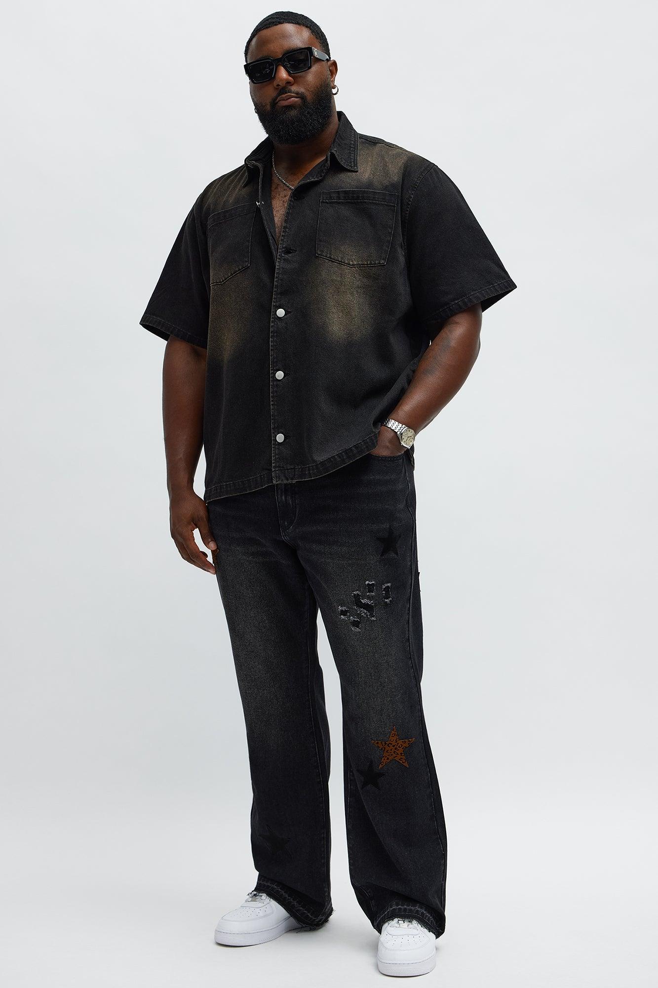 Washed Denim Button Up  - Black Product Image