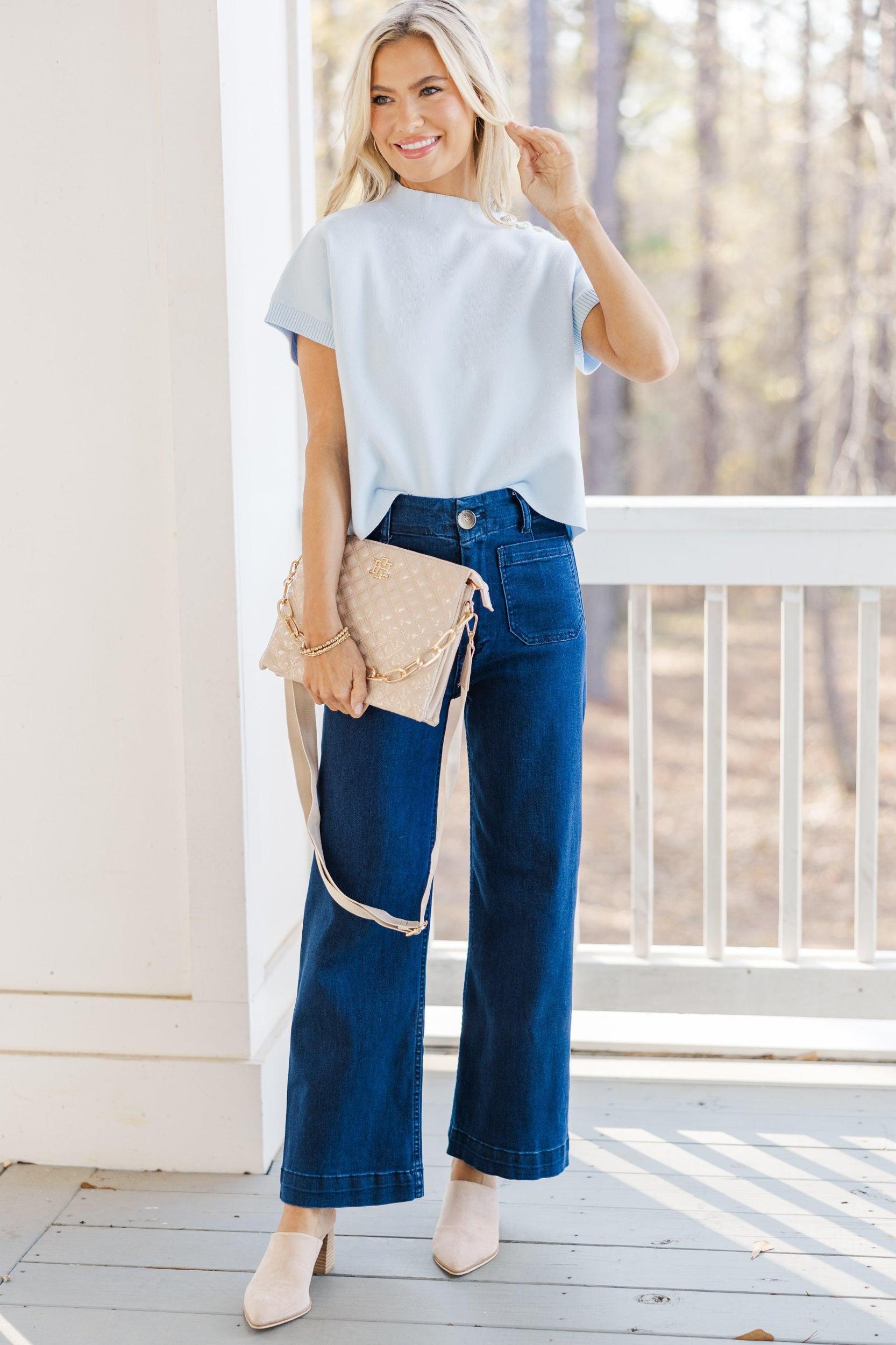 The Refinement Blue Short Sleeve Sweater Female Product Image
