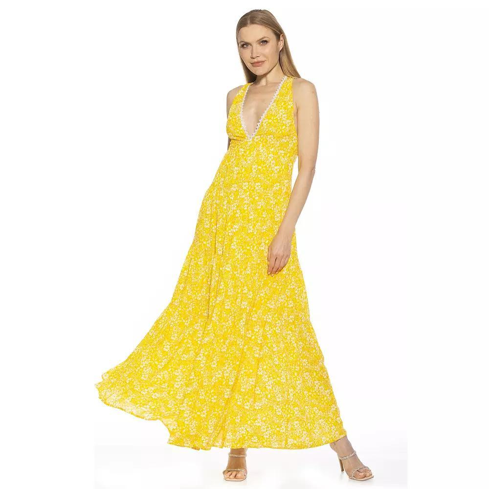 Women's ALEXIA ADMOR Tezzi Lace Trim V-Neck Tiered Maxi Dress, Size: 6, Yellow Ditzy Product Image