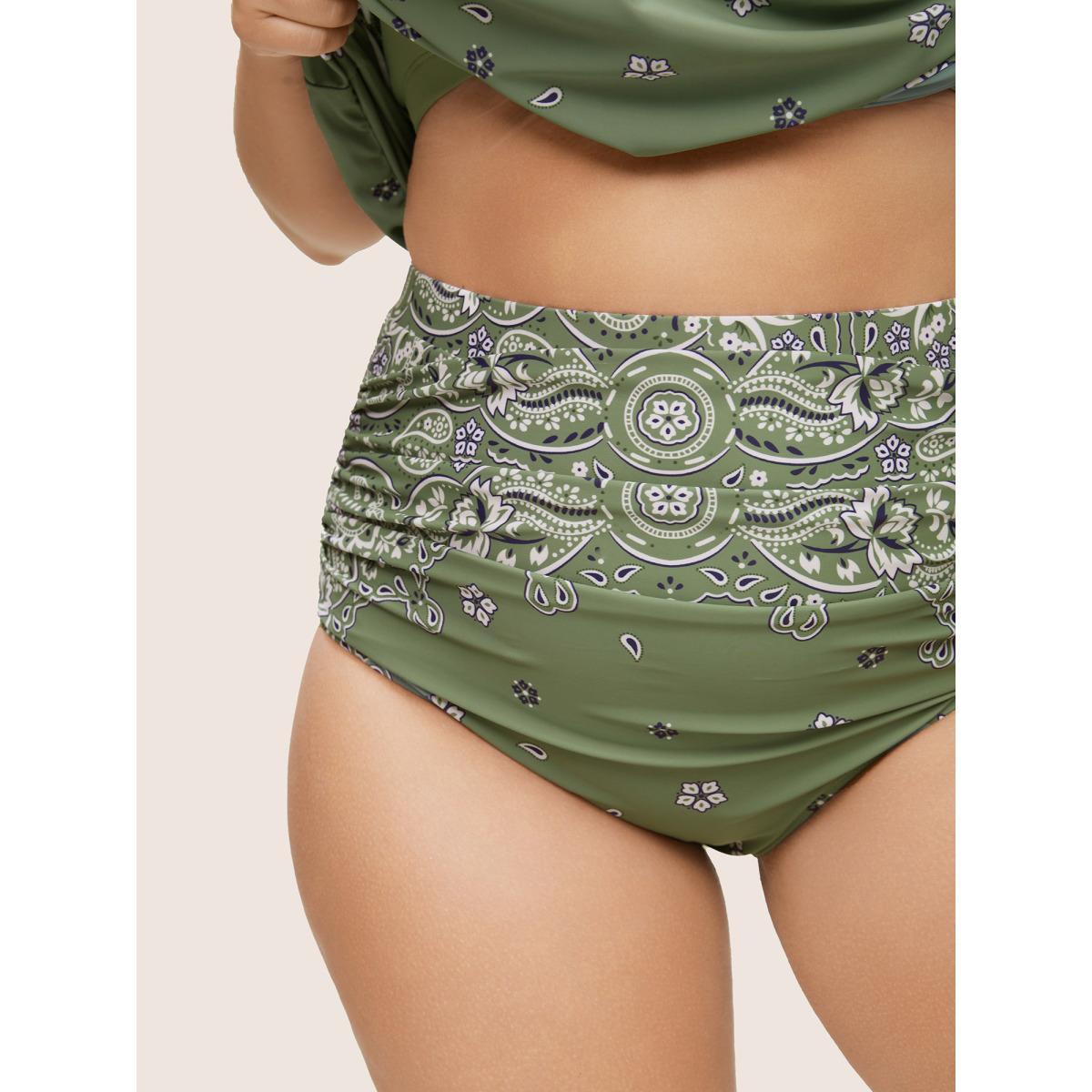 Plus Size Ruched Bandana Print High Rise Swim Bottom Women's Swimwear Moss Beach Non High stretch Skinny High Rise Curve Swim Bottoms BloomChic 18-20/2X Product Image