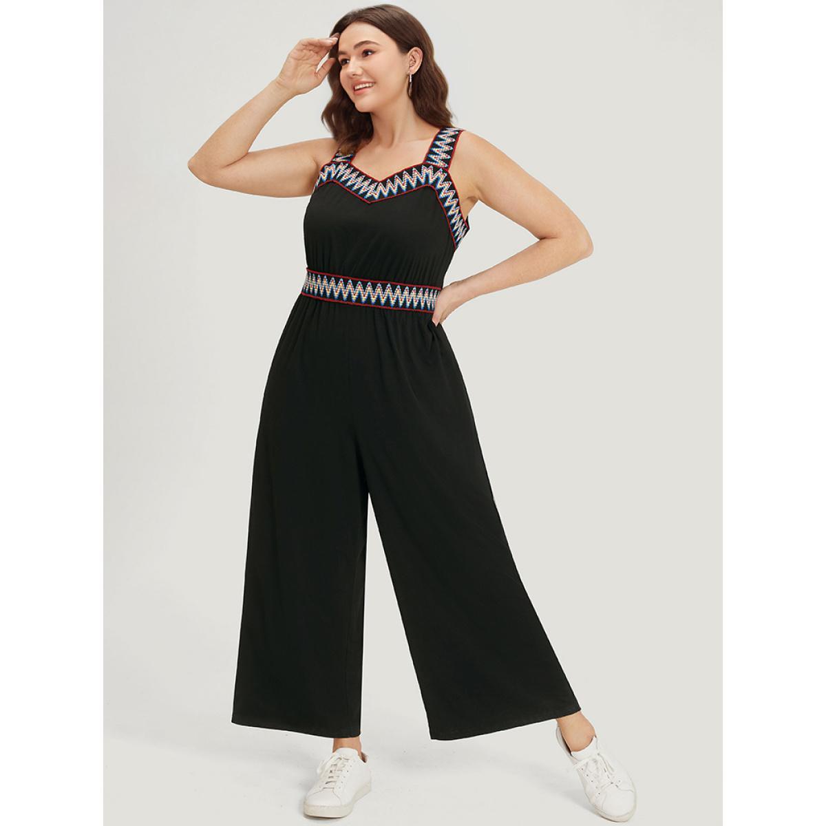 Plus Size Black Contrast Trim Pocket Patchwork Cami Jumpsuit Women Casual Sleeveless Spaghetti Strap Dailywear Loose Jumpsuits BloomChic 26/4X Product Image