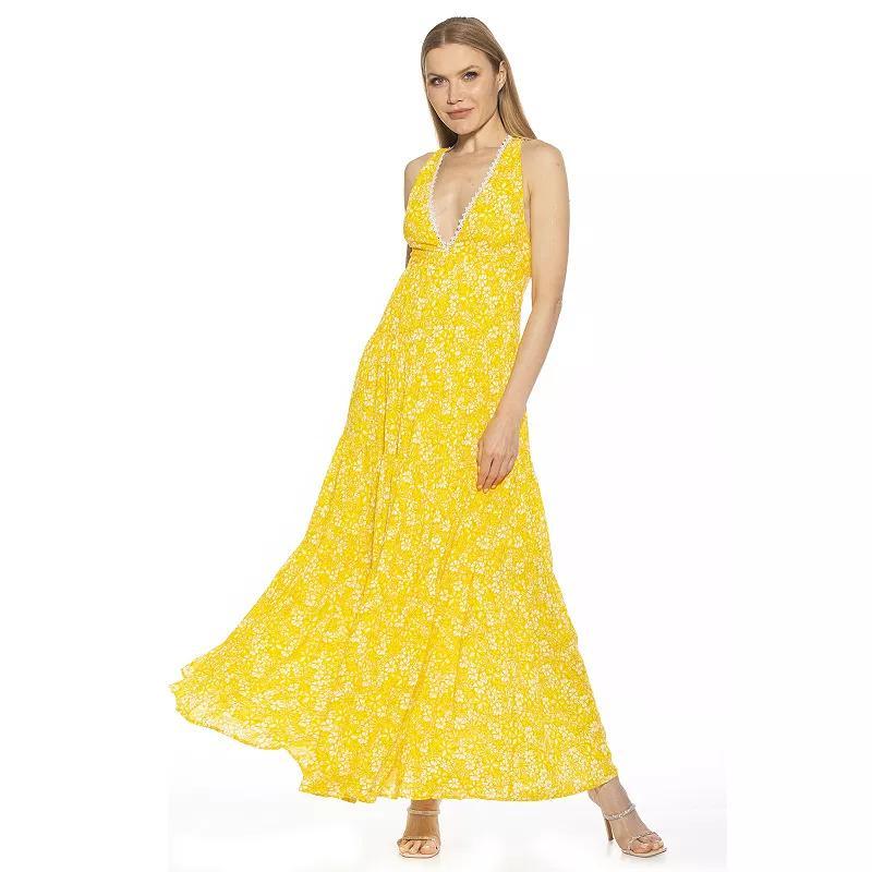 Women's ALEXIA ADMOR Tezzi Lace Trim V-Neck Tiered Maxi Dress, Size: 6, Yellow Ditzy Product Image