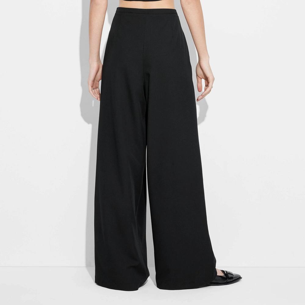 Women's Low-Rise Wide Leg Trousers - Wild Fable™ Black S: Recycled Polyester Blend, , Side Pocket, 31" Inseam Product Image