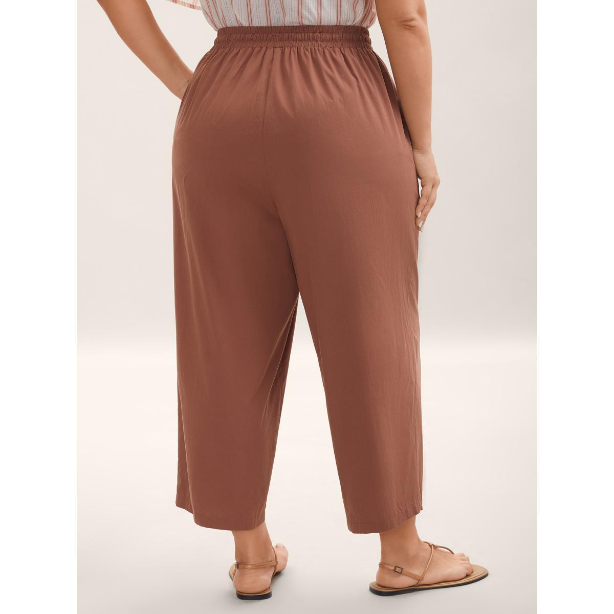 Plus Size Cotton Drawstring Straight-Leg Pants Women Rust Resort Straight Leg Mid Rise Vacation Pants BloomChic 12/L Product Image
