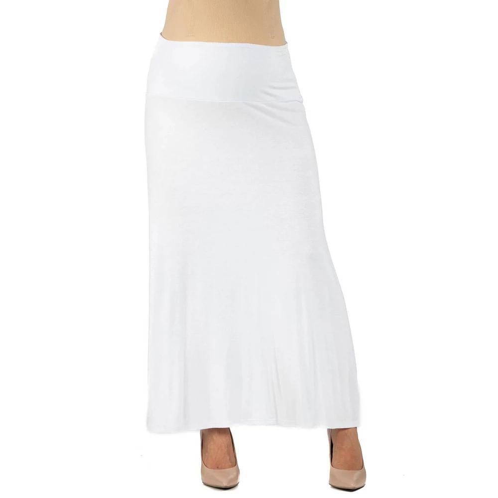 Maternity 24Seven Comfort Apparel Elastic Waist Maxi Skirt, Women's, Size: Medium-Mat, White Product Image