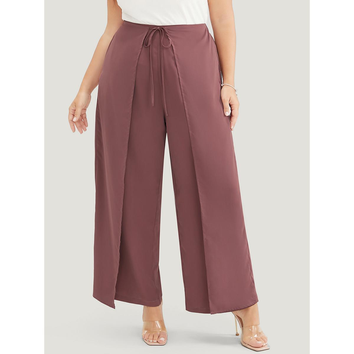 Plus Size Solid Pocket Cape Detail Ties Pants Women Mauve Elegant Mid Rise Dailywear Pants BloomChic 30/6X Product Image