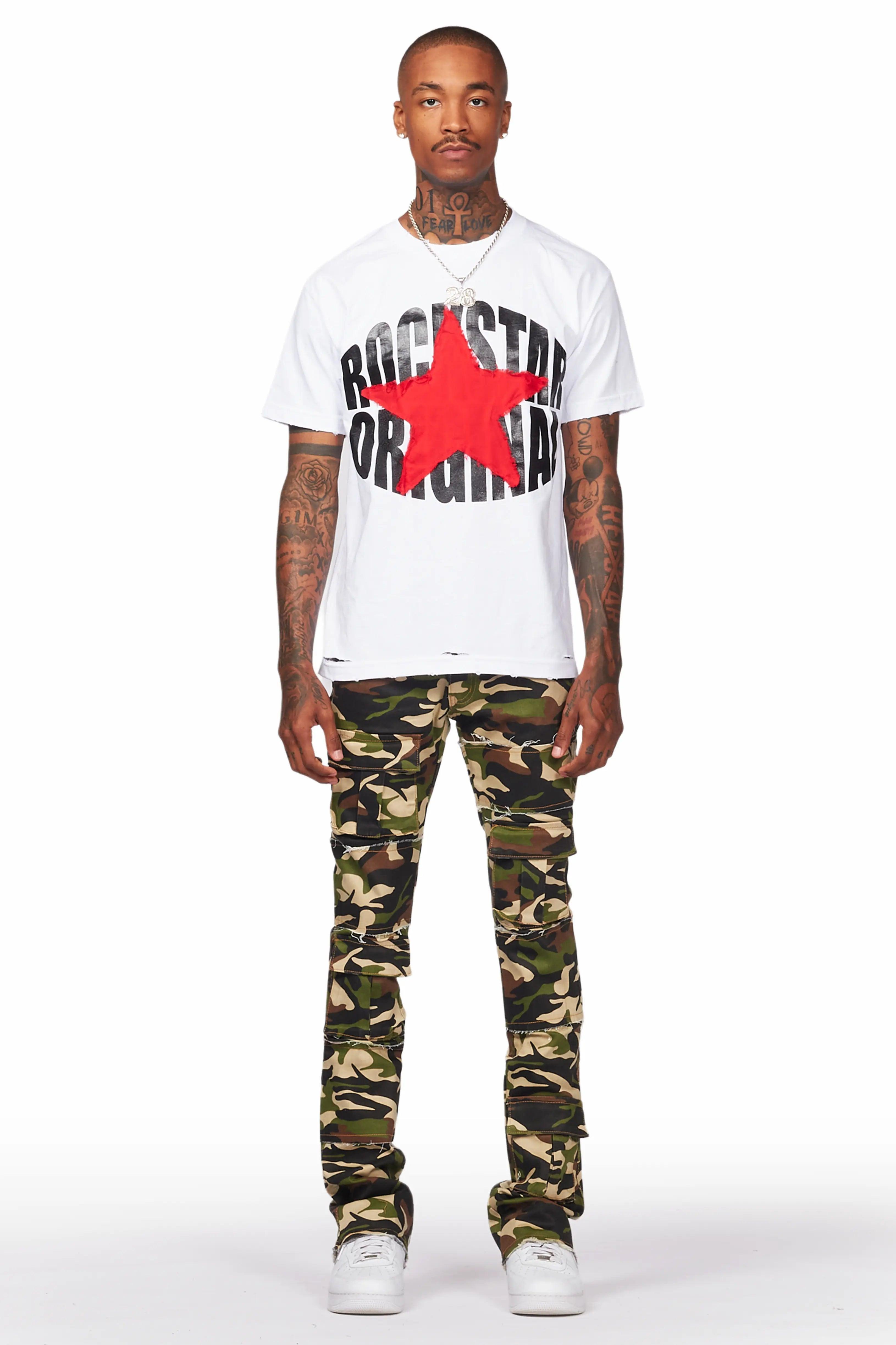 Duggar Green Camo Cargo Stacked Flare Jean Male Product Image
