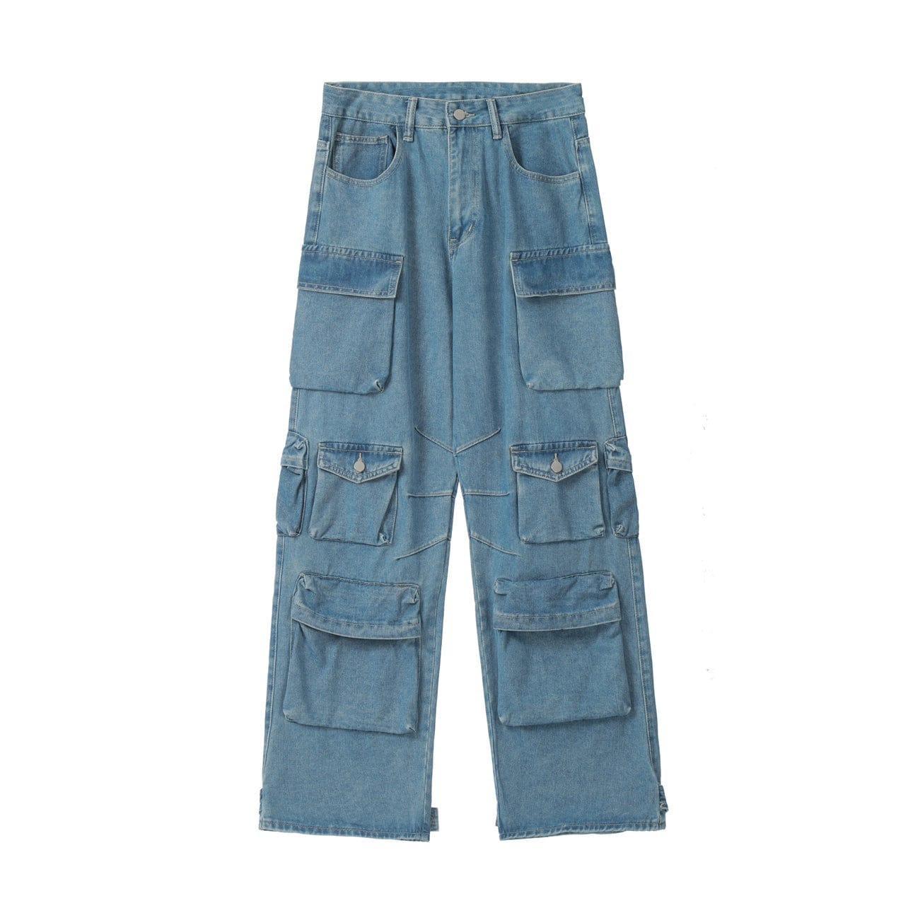 RT No. 11534 BLUE MULTI-POCKET CARGO JEANS Product Image