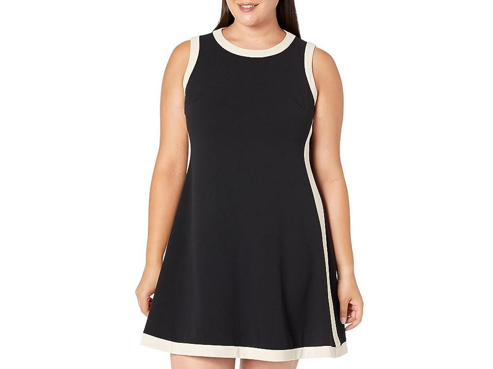DKNY by Donna Karan Stretch Crew Neck Sleeveless Contrasting Trim Fit and Flare Dress Product Image