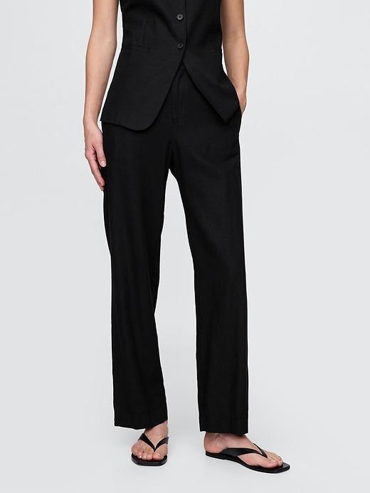 Linen-Blend Relaxed Straight Ankle Pants Product Image