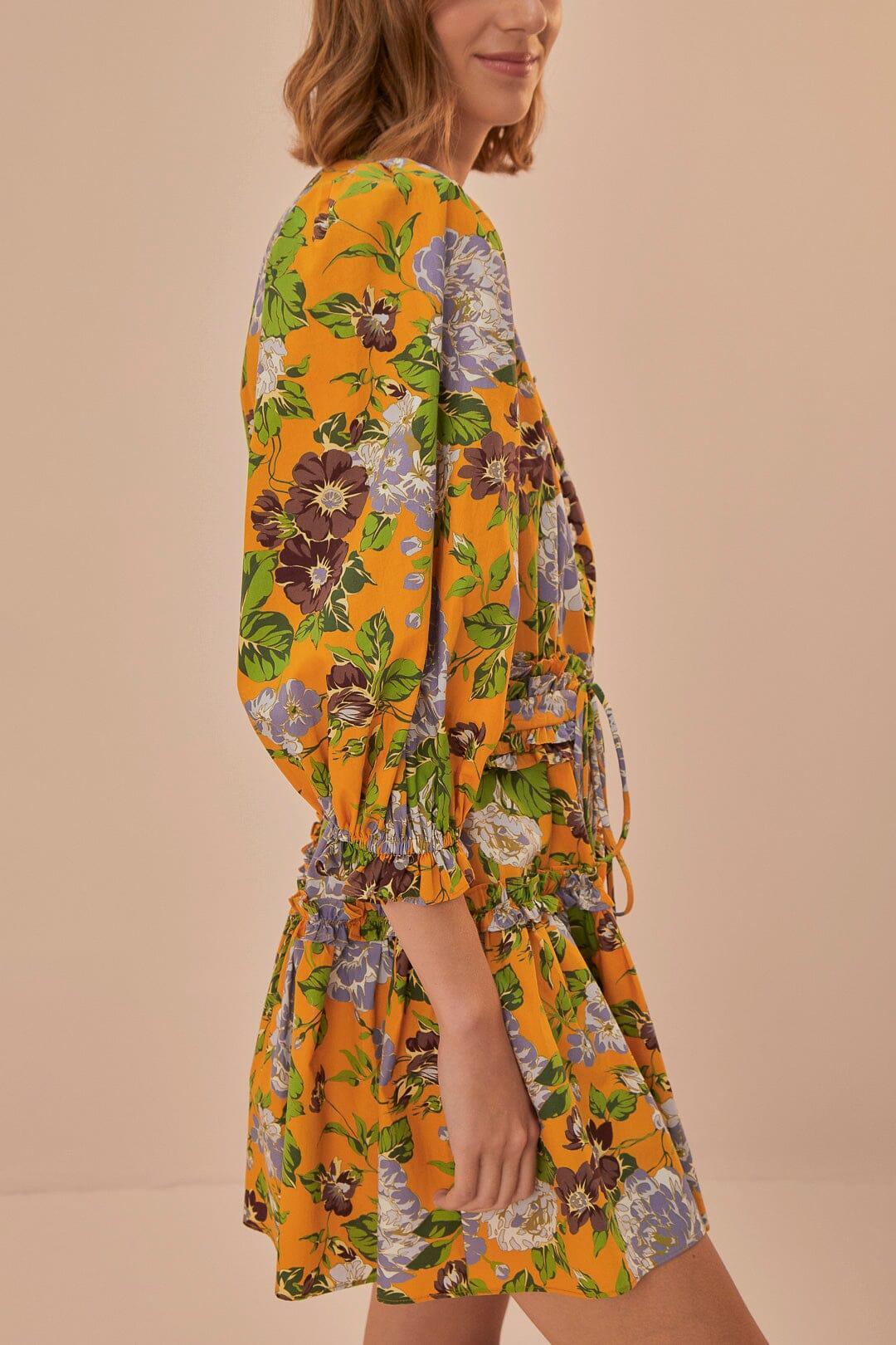Yellow Capri Floral Short Sleeve Mini Dress, CAPRI FLORAL YELLOW / L Product Image