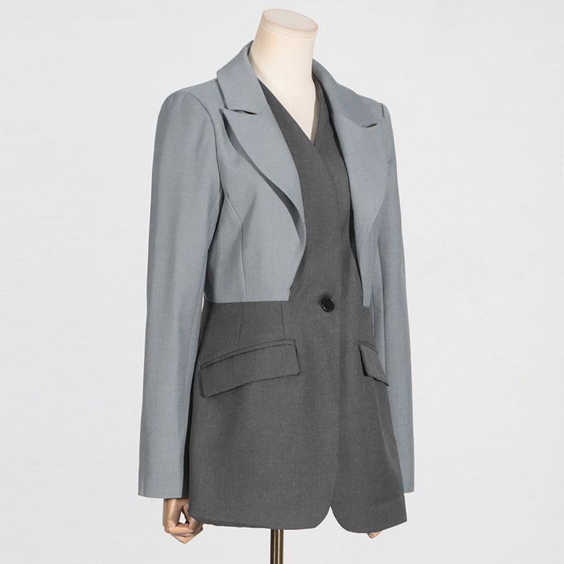 Notch Lapel Mock Two Piece Panel Single Breasted Blazer Product Image