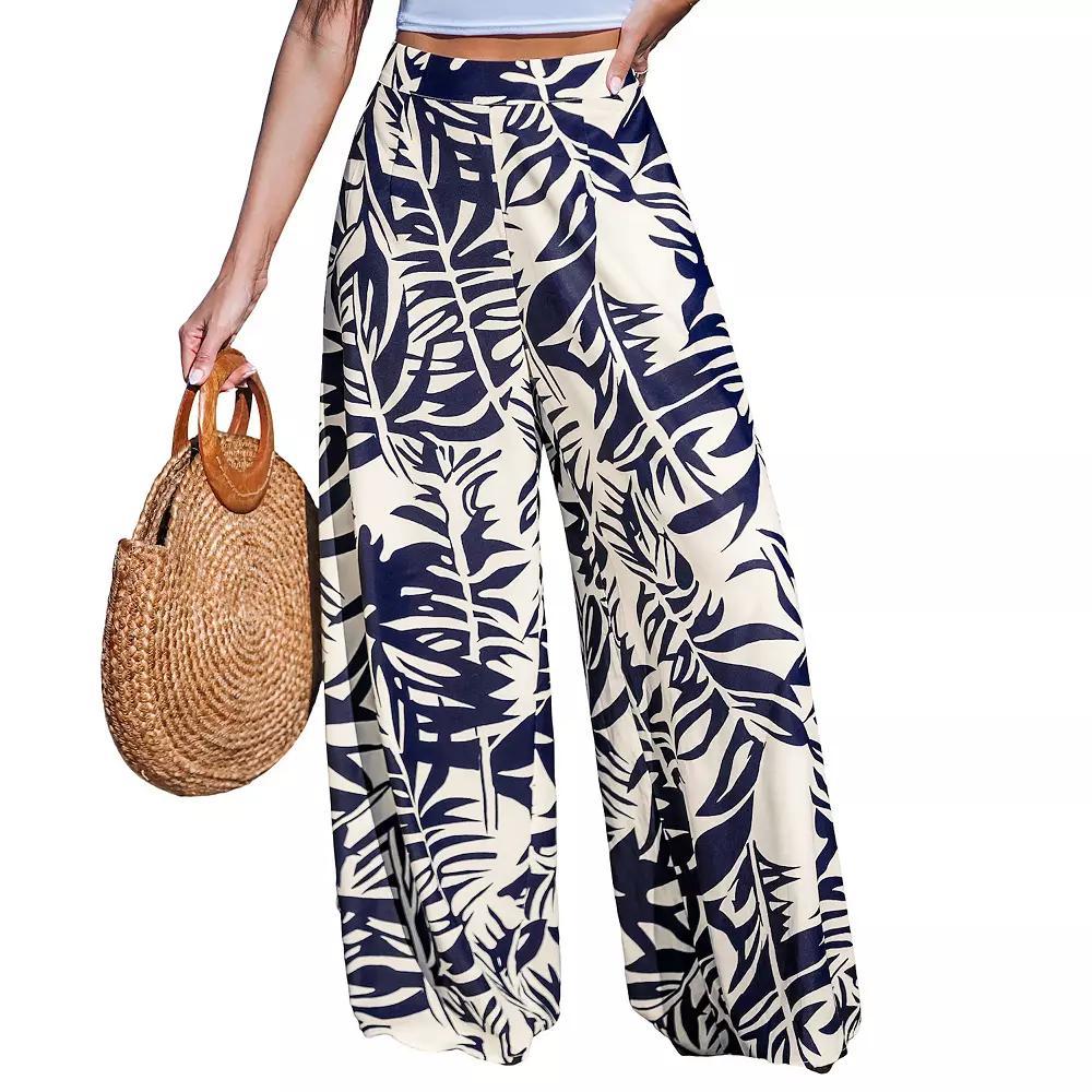Women's Cupshe Tropical Floral Wide Leg Pants, Size: XL, Blue Product Image
