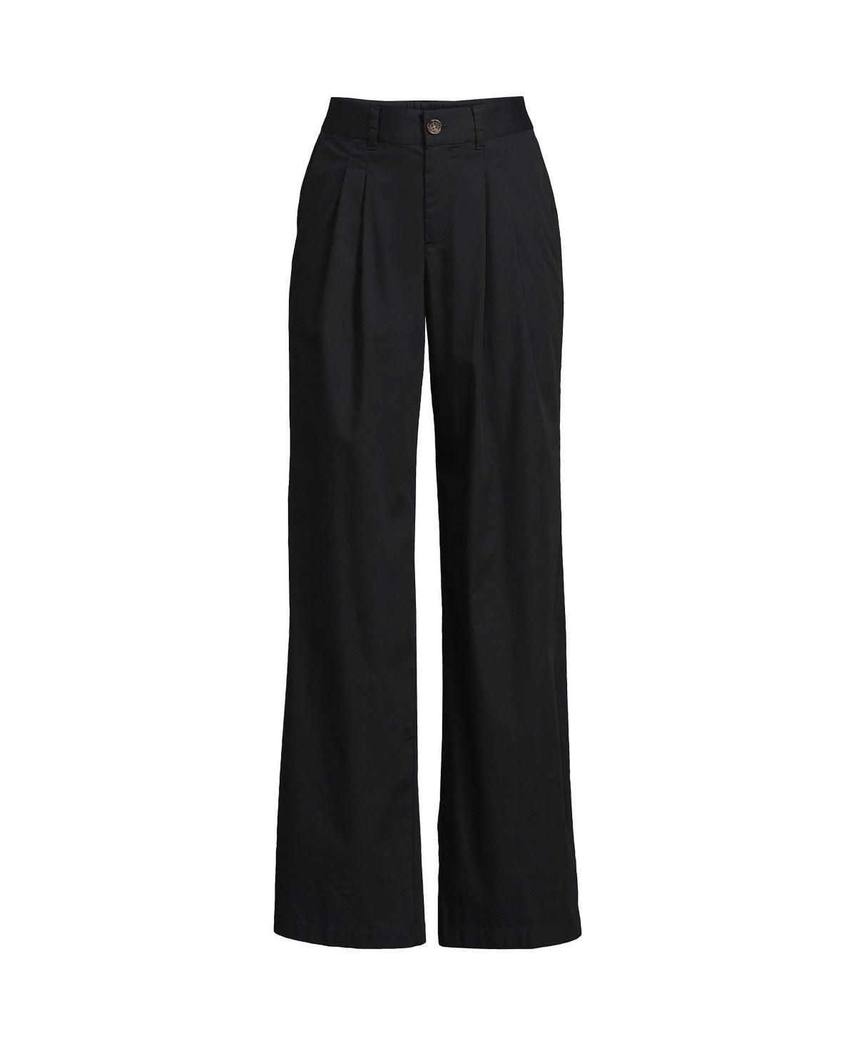 Women's Lands' End High Rise Crisp Poplin Chino Wide Leg Pants, Size: 12, Black Product Image