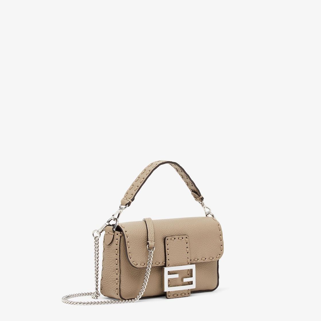 Baguette MiniDove gray Selleria bag with 309 hand-sewn topstitches Product Image