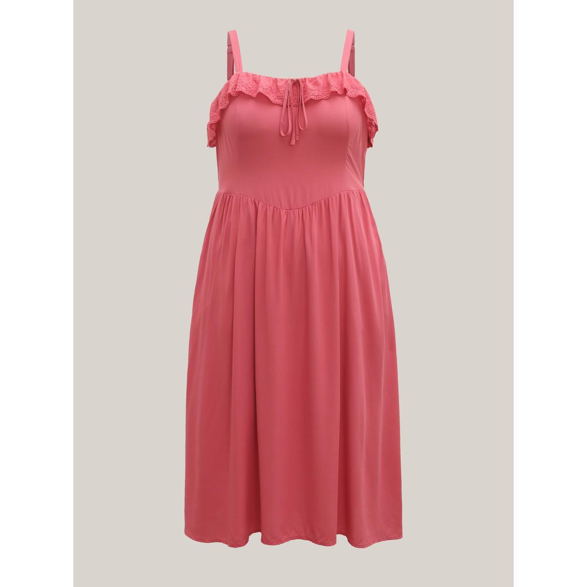 Plus Size Rayon Lace Stretchy-Waist Midi Dress Raspberry Women Non Sleeveless Curvy BloomChic 14-16/1X Product Image