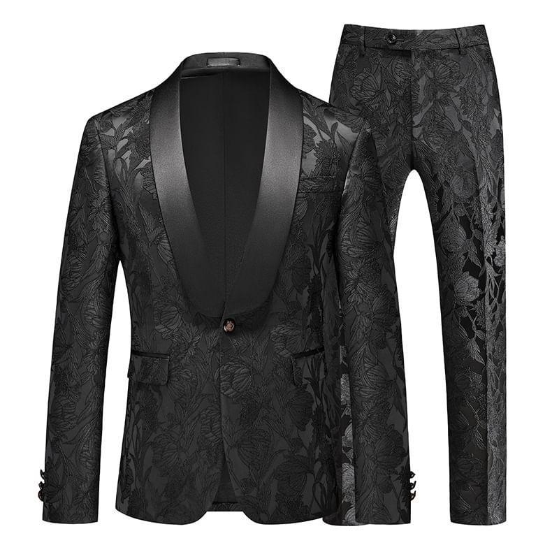 Lapel Collar Floral Single Breasted Blazer / V-Neck Vest / Mid Rise Plain Wide Leg Dress Pants / Set Product Image