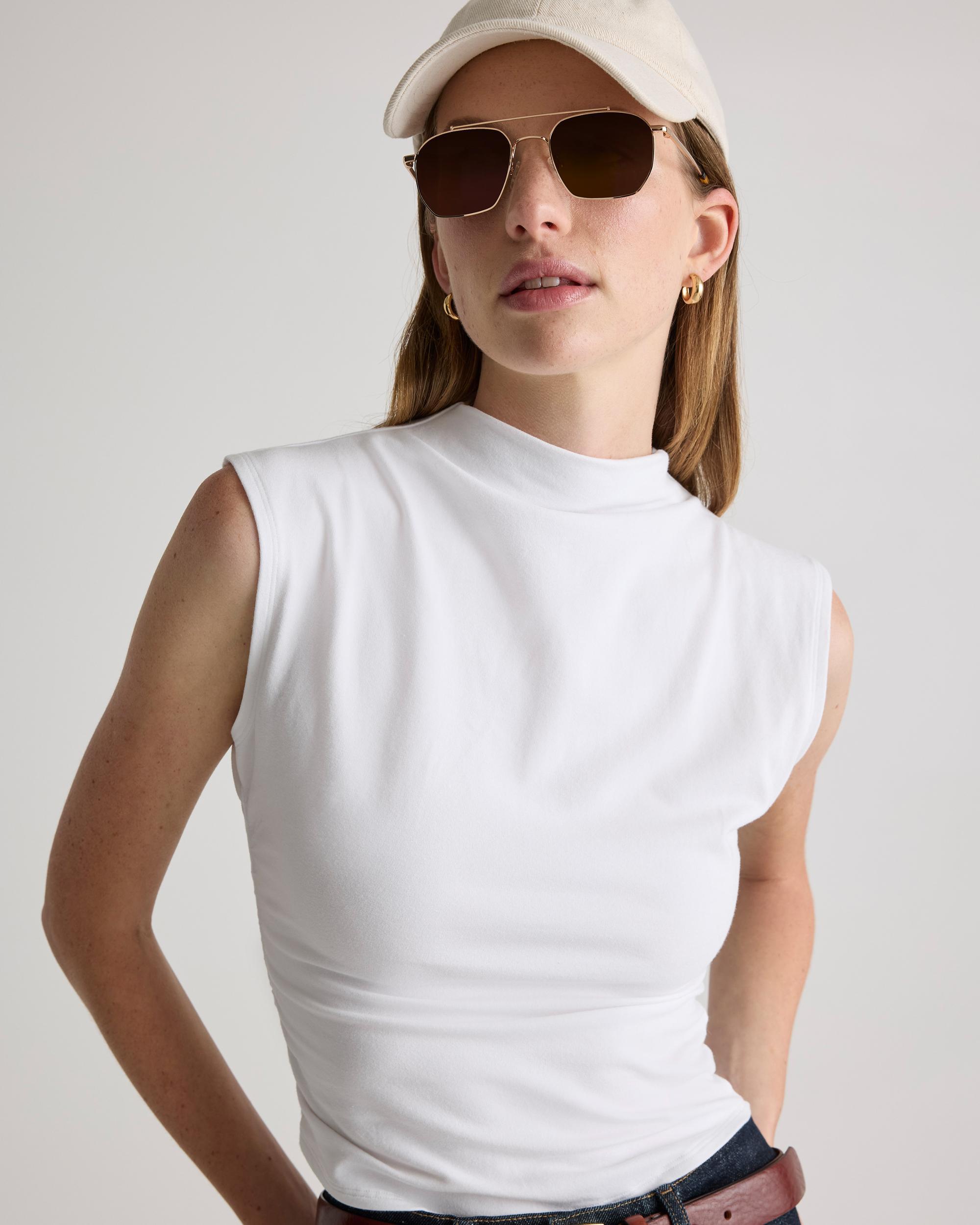 Quince | Women's Stretch Cotton Jersey Sleeveless Mock Neck Top Organic Cotton Product Image