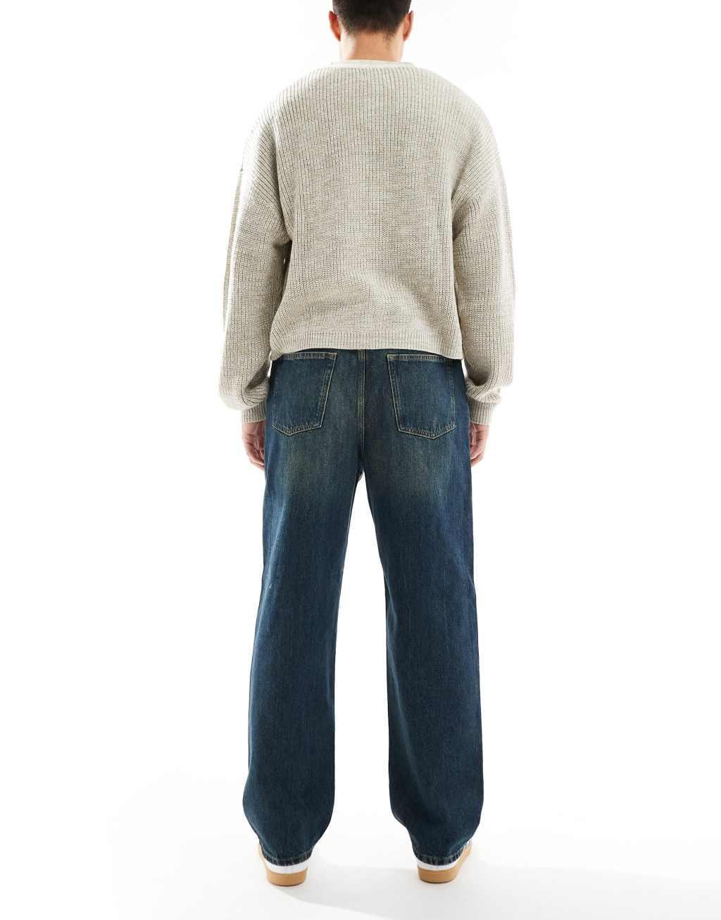 ONLY & SONS Fade loose fit jeans in mid blue with vintage brown cast Product Image