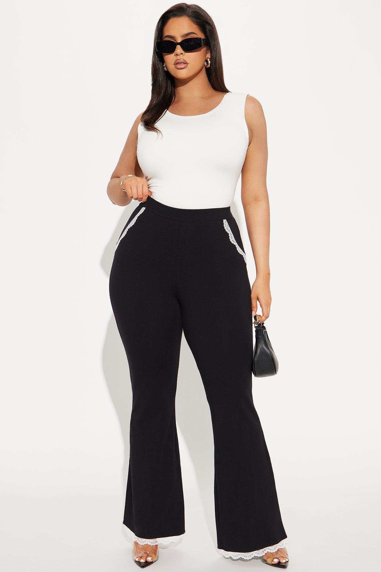 Bella Lace Trim Flare Pant - Black Product Image