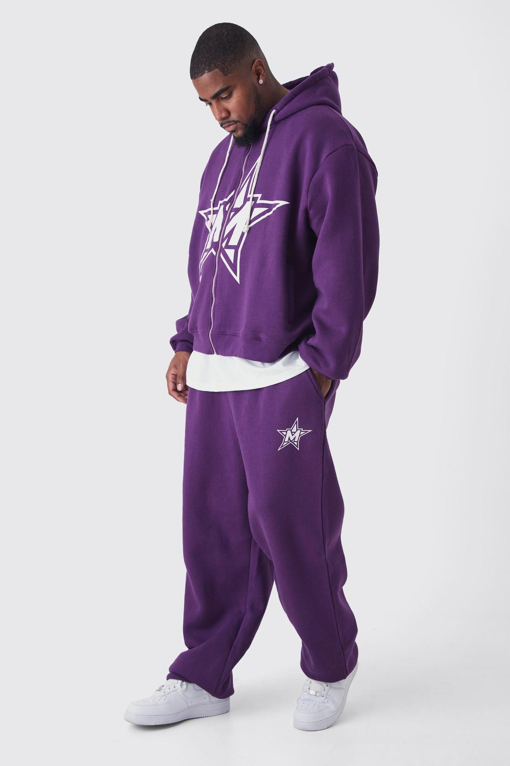 Mens Plus Oversized Boxy Official Hoodie & Relaxed Sweatpants Tracksuit - Brown Product Image