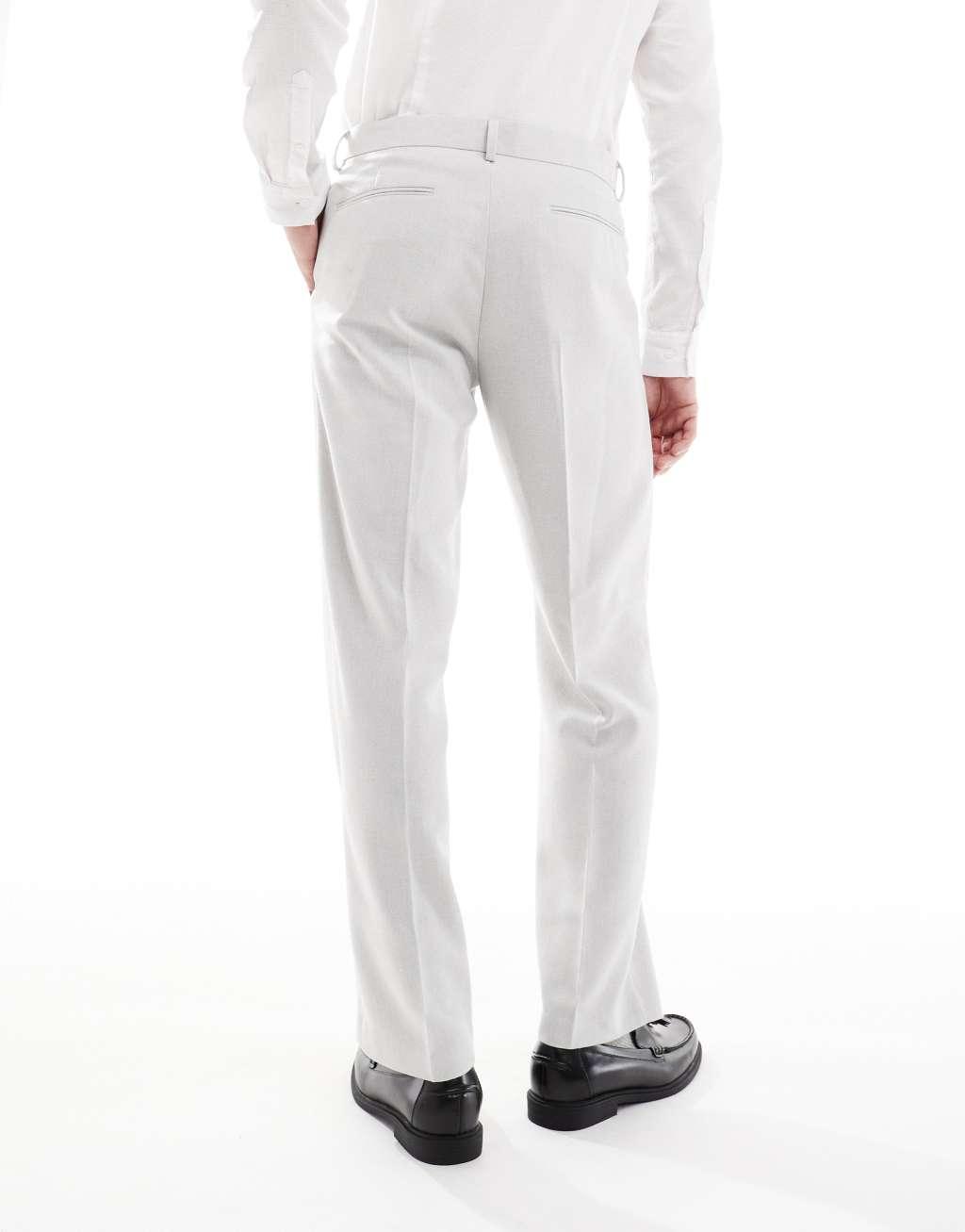 ASOS DESIGN smart straight leg wool mix pants in light gray herringbone Product Image