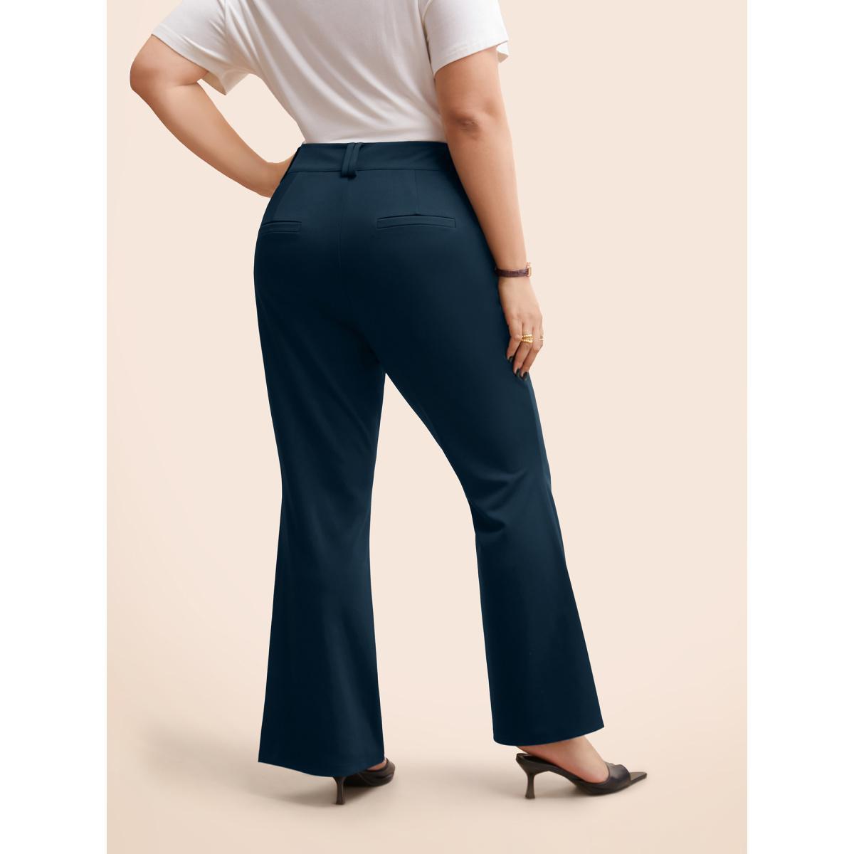 Plus Size Stretch Woven Double Button Drape Pants Women Aegean Workwear Essentials Bootcut Mid Rise Work Pants BloomChic 14-16/1X Product Image
