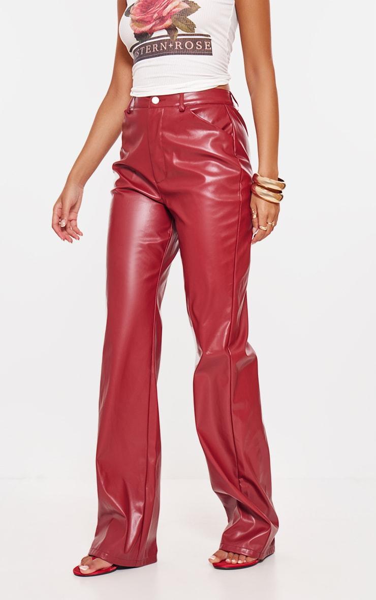 Tall Burgundy Faux Leather Straight Leg Pants Product Image