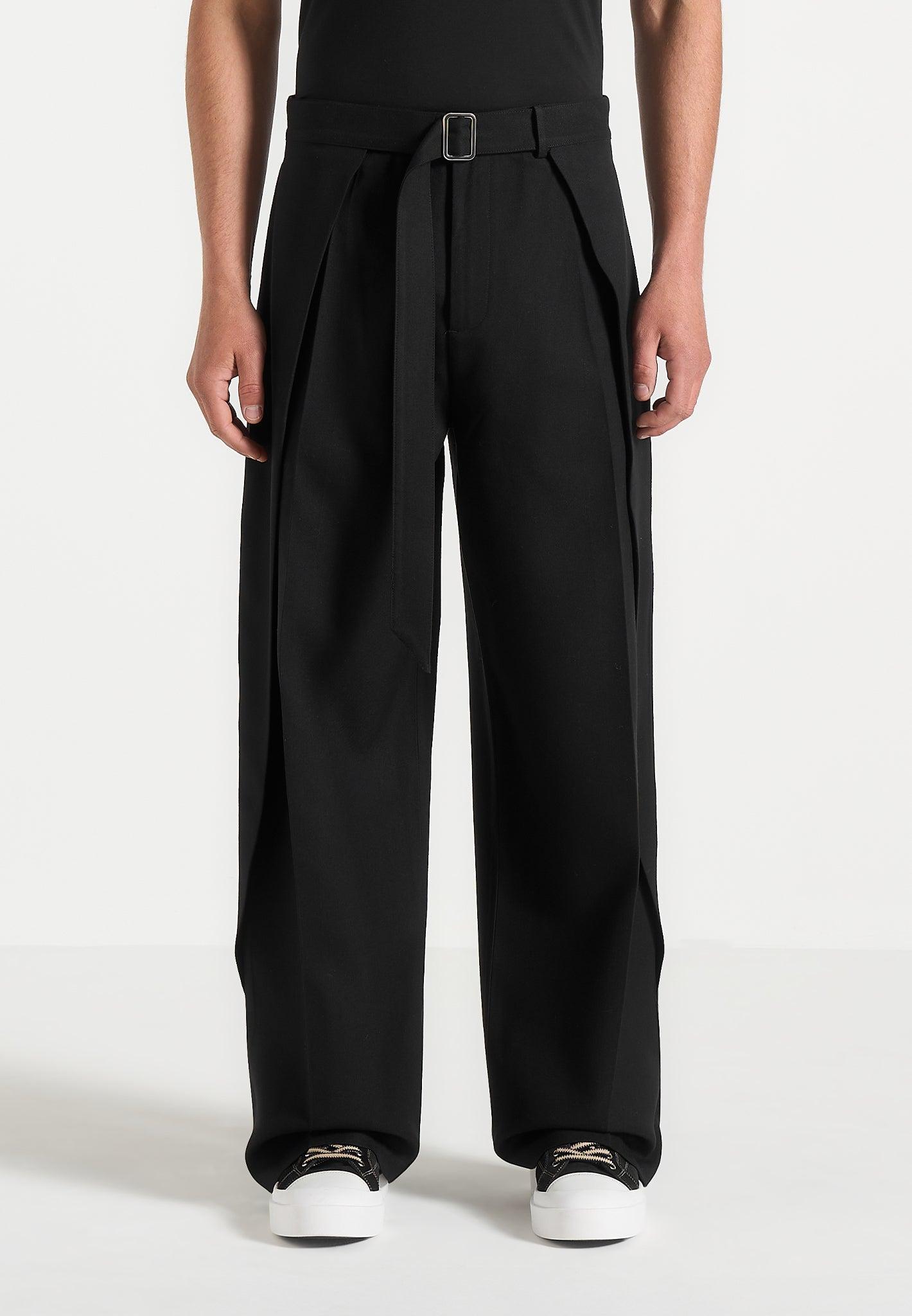 Charles - Relaxed Fit Wrap Leg Tailored Trousers - Black Male Product Image