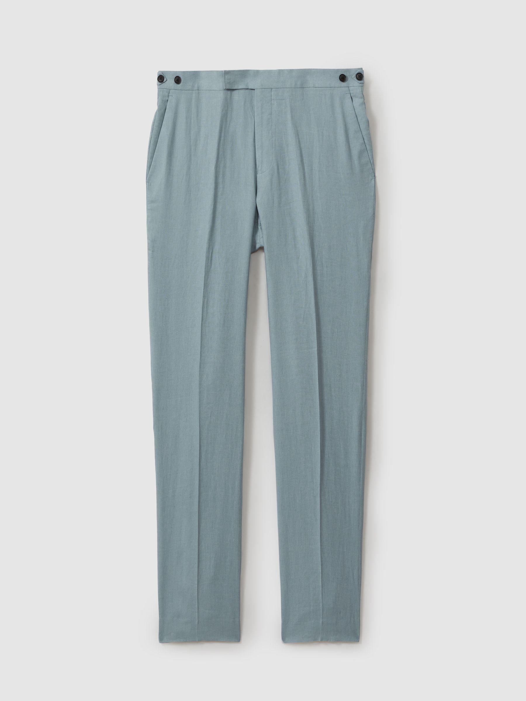 Linen Tapered Trousers Slim-Fit in Aqua Blue Product Image