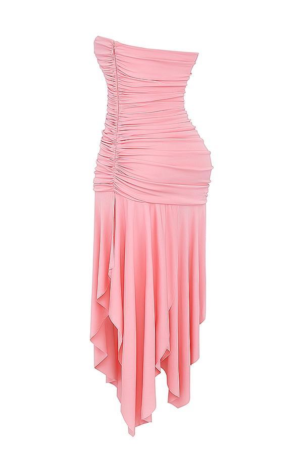 Ivana  apricot gathered asymmetric dress Product Image