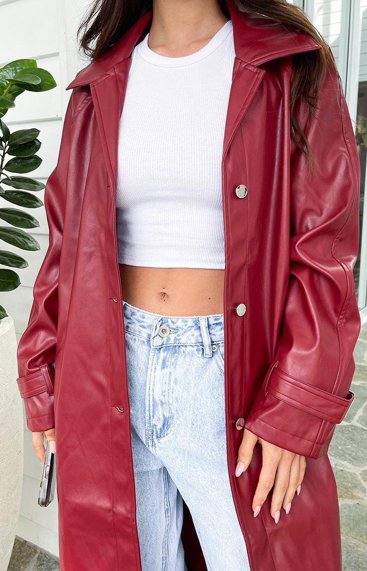 Finn Red PU Trench Coat Girls Product Image