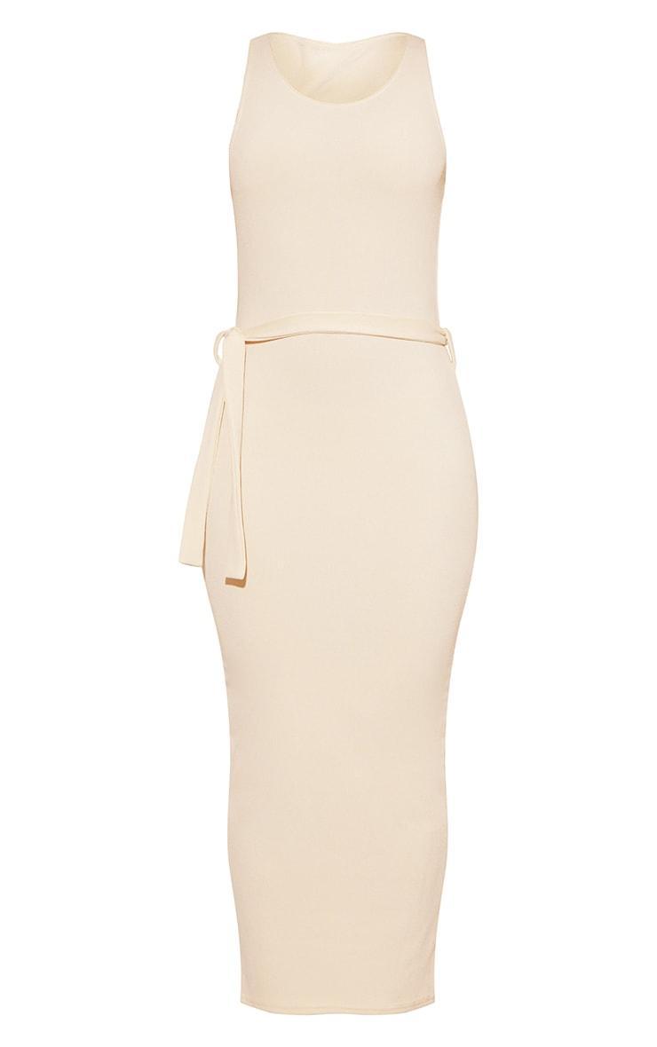Stone Rib Cut Out Back Detail Tie Waist Midaxi Dress Product Image