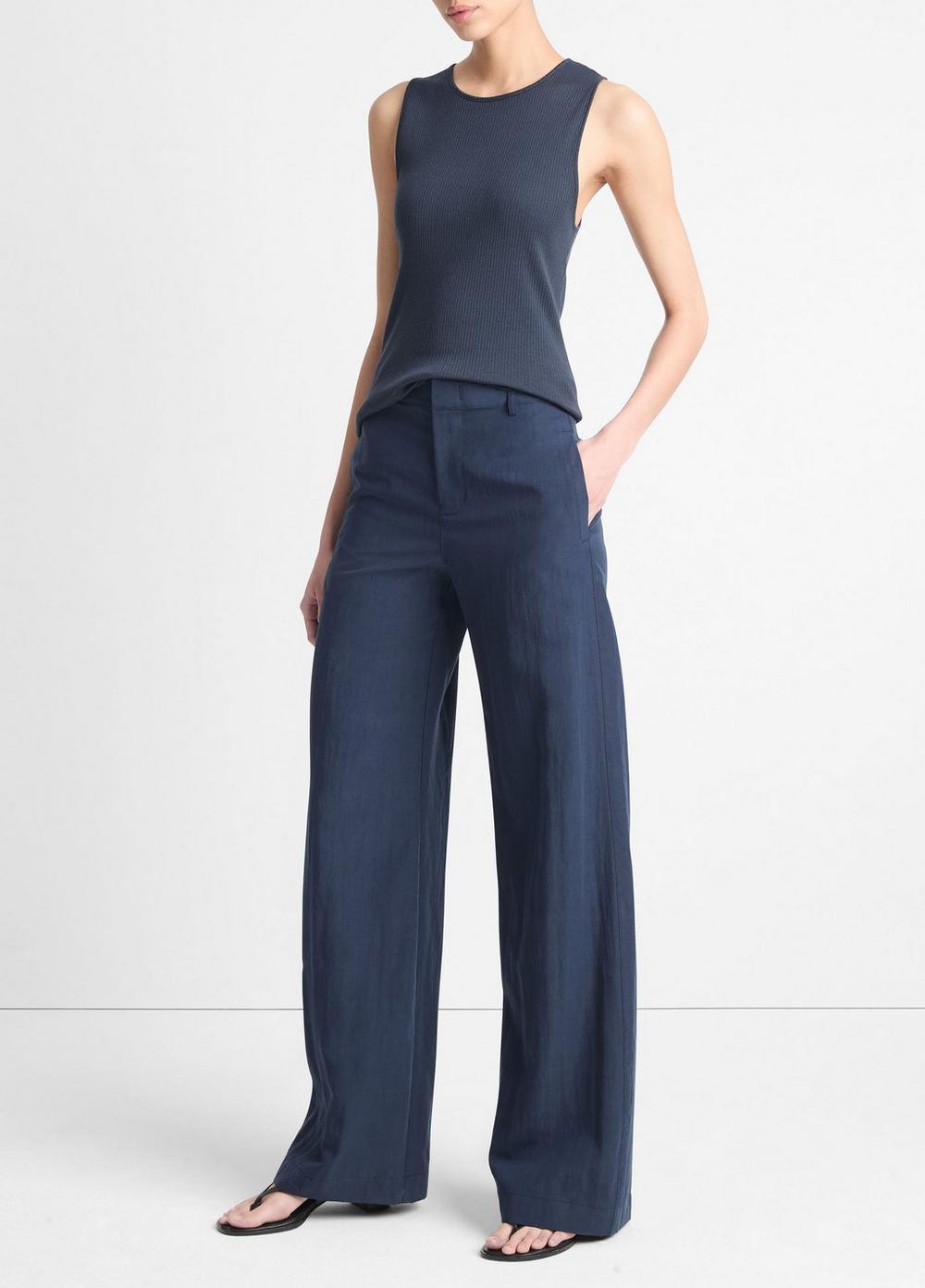 Womens Mid-Rise Textured Wide-Leg Trouser, Cliffside, Size 10 Vince Product Image
