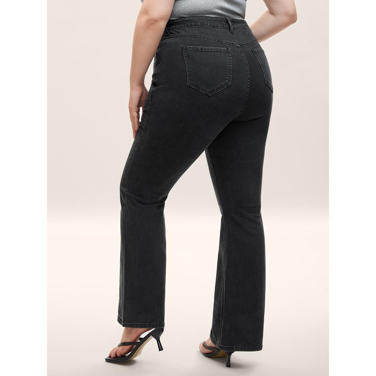 Plus Size Stretchy Classic Bootcut Mid-Rise Jeans Women Denimblack Medium stretch Slanted pocket Jeans BloomChic 16/1X Product Image