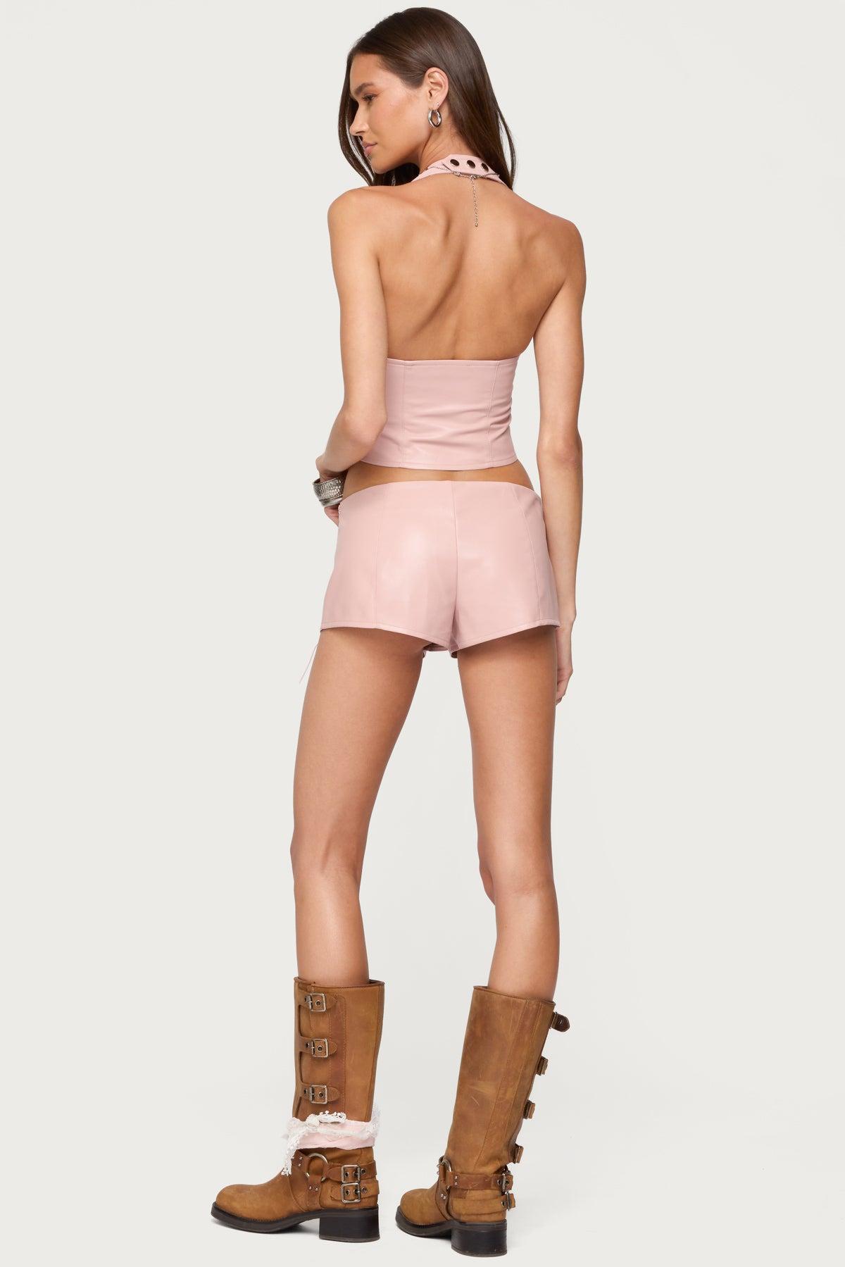 Elisha Lace Up Faux Leather Shorts Product Image