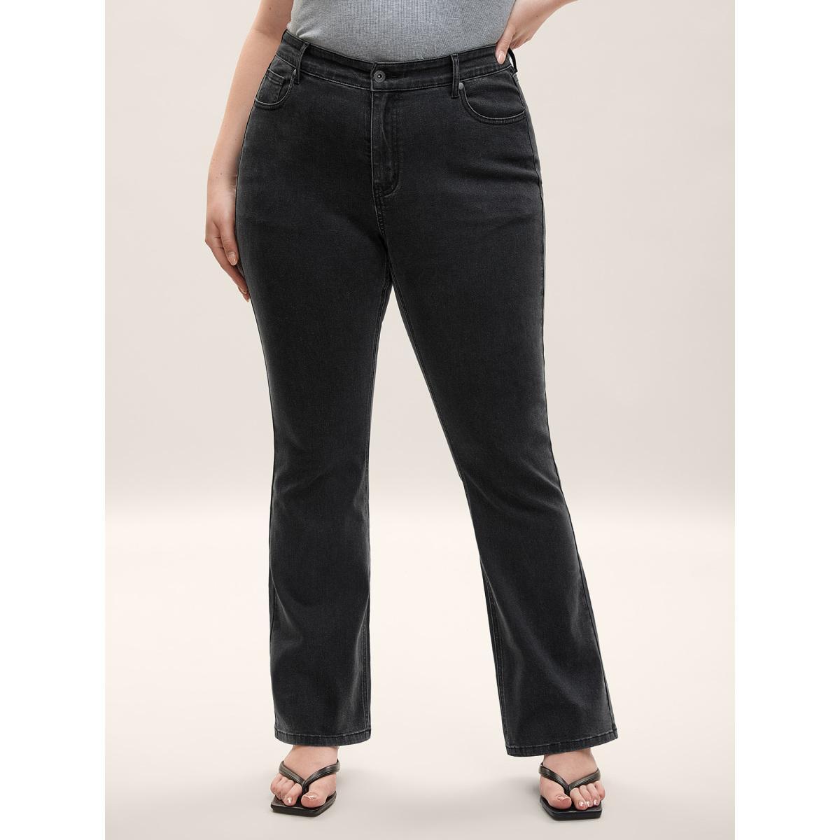 Plus Size Stretchy Classic Bootcut Mid-Rise Jeans Women Denimblack Medium stretch Slanted pocket Jeans BloomChic 16/1X Product Image