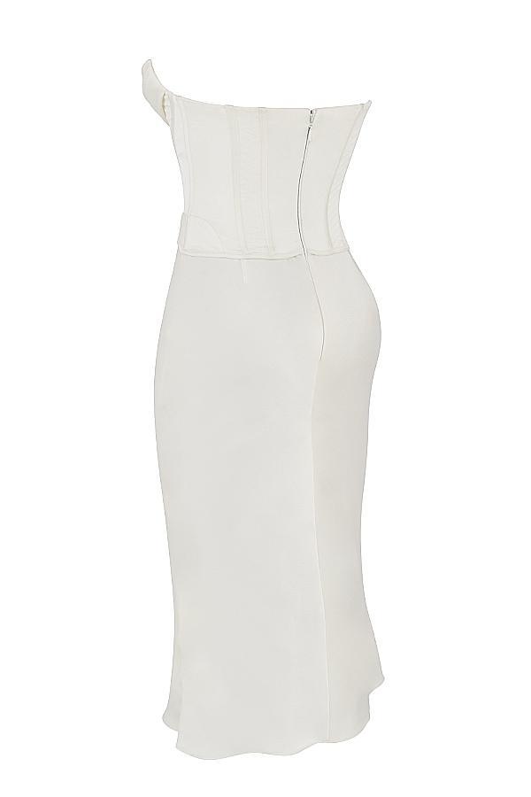 Sienna  ivory satin strapless corset midi dress Product Image