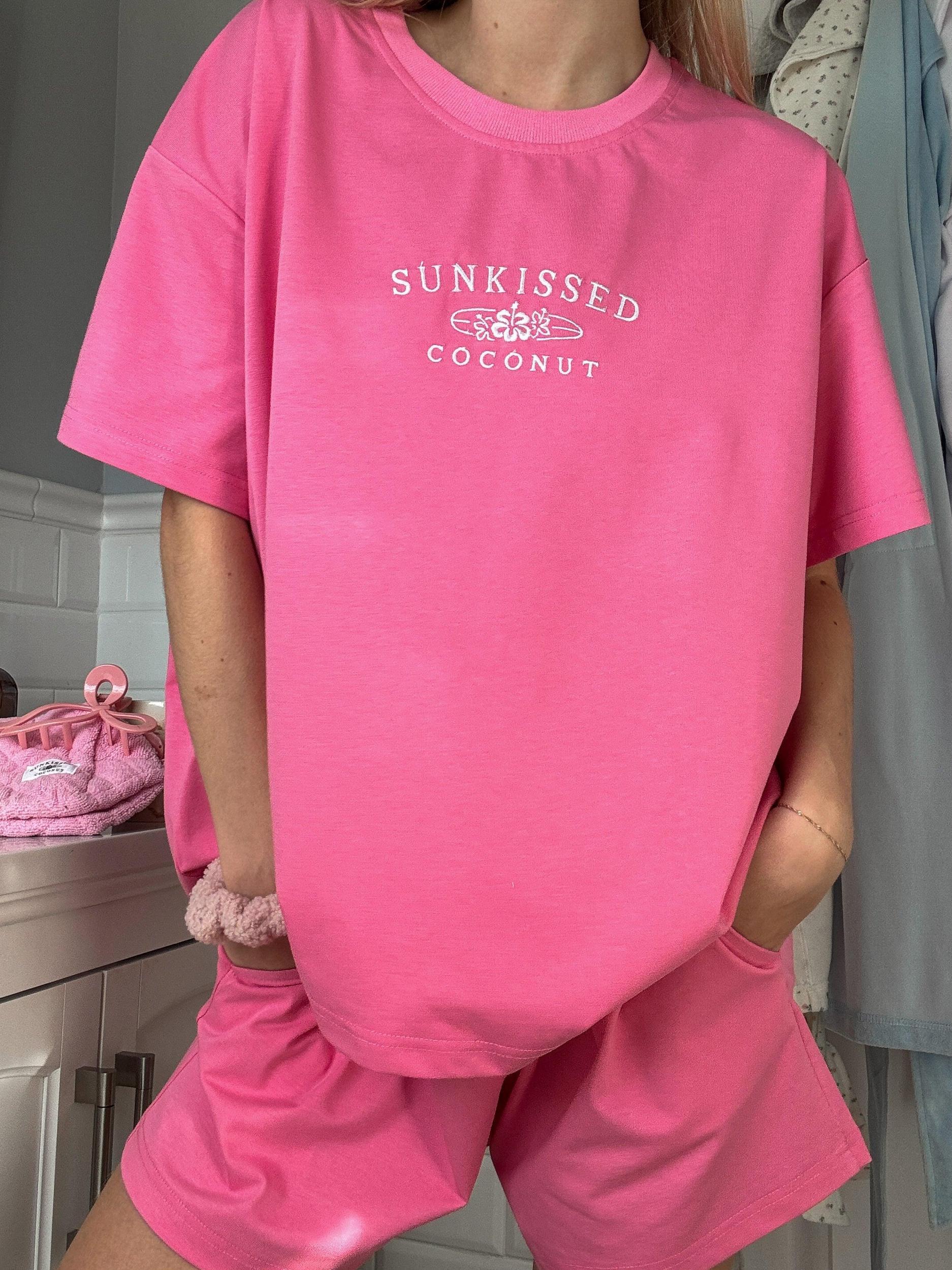 Malibu Pink Basic Watercolor Embroider Tee Product Image