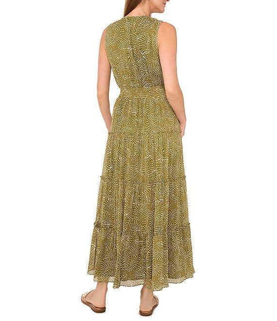 1. STATE Woven Abstract Dot Print V-Neck Sleeveless Tiered Empire Waist A-Line Maxi Dress Product Image