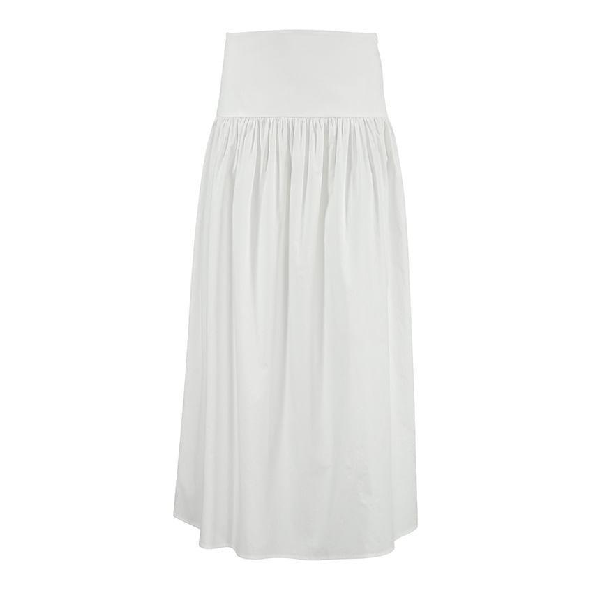 High Rise Plain Ruched Maxi A-Line Skirt Product Image