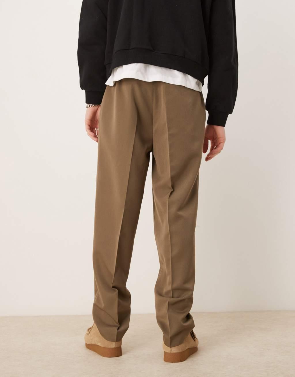 ASOS DESIGN smart oversized tapered pants with front pleat in khaki Product Image