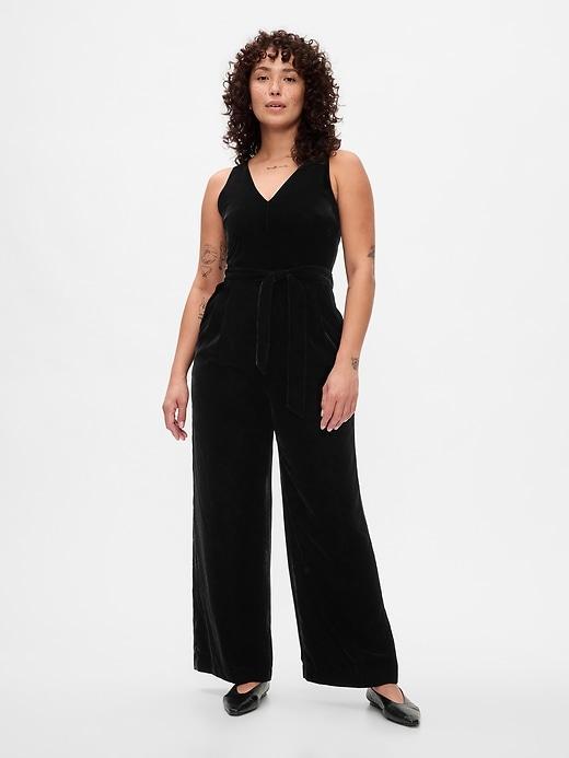 Recycled Velvet V-Neck Jumpsuit Product Image