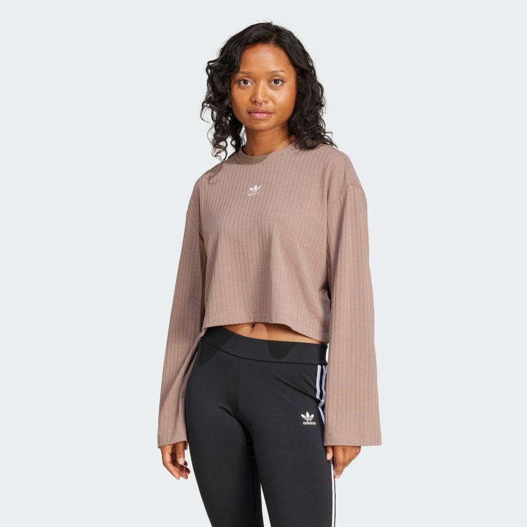 adidas Essentials Wide Rib Long Sleeve Tee Black M Womens Product Image
