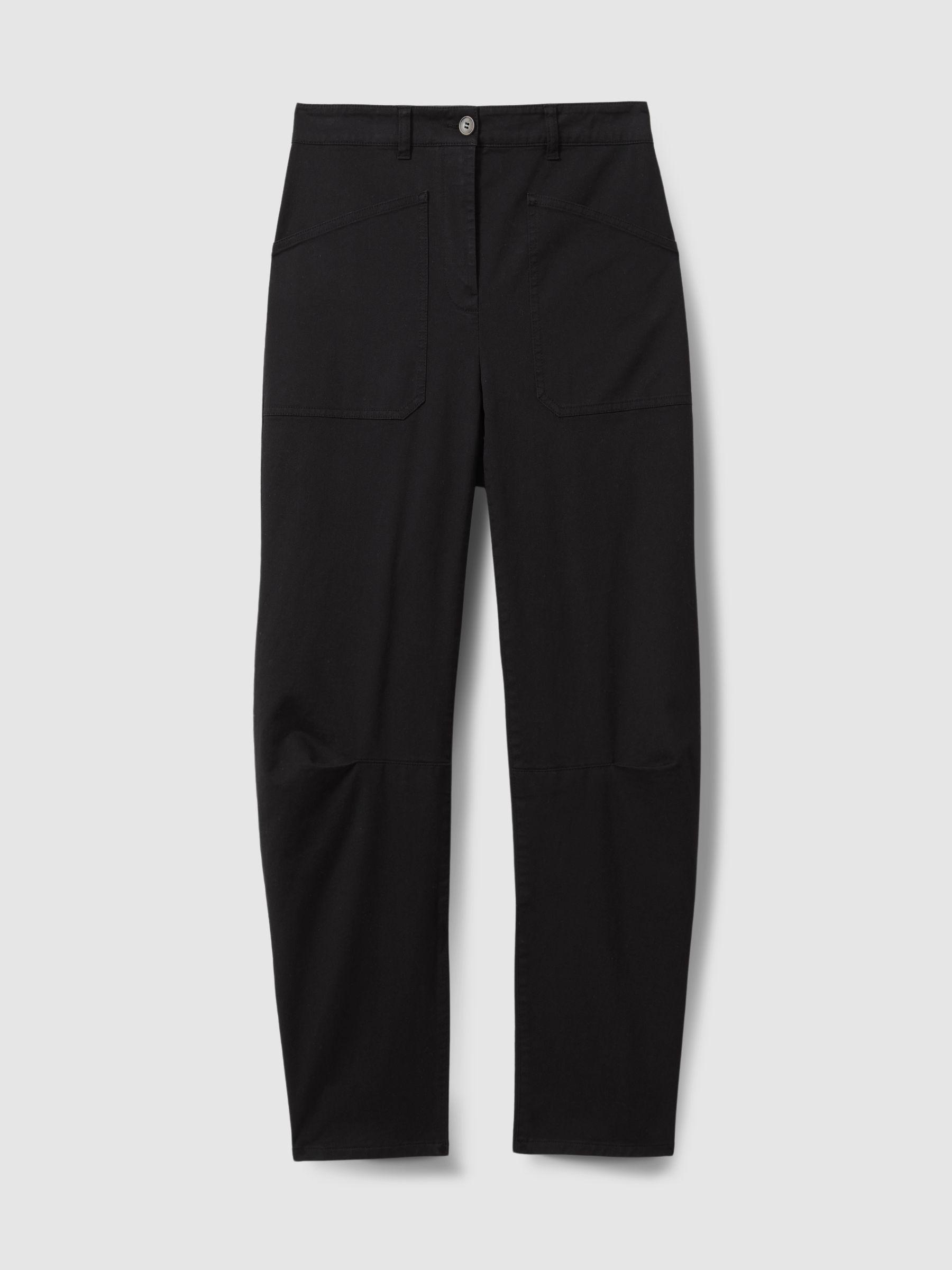 Cotton Blend Barrel Leg Trousers in Washed Black Product Image