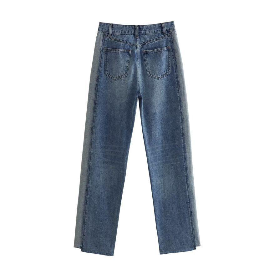 Mid Waist Washed Straight Leg Jeans Product Image
