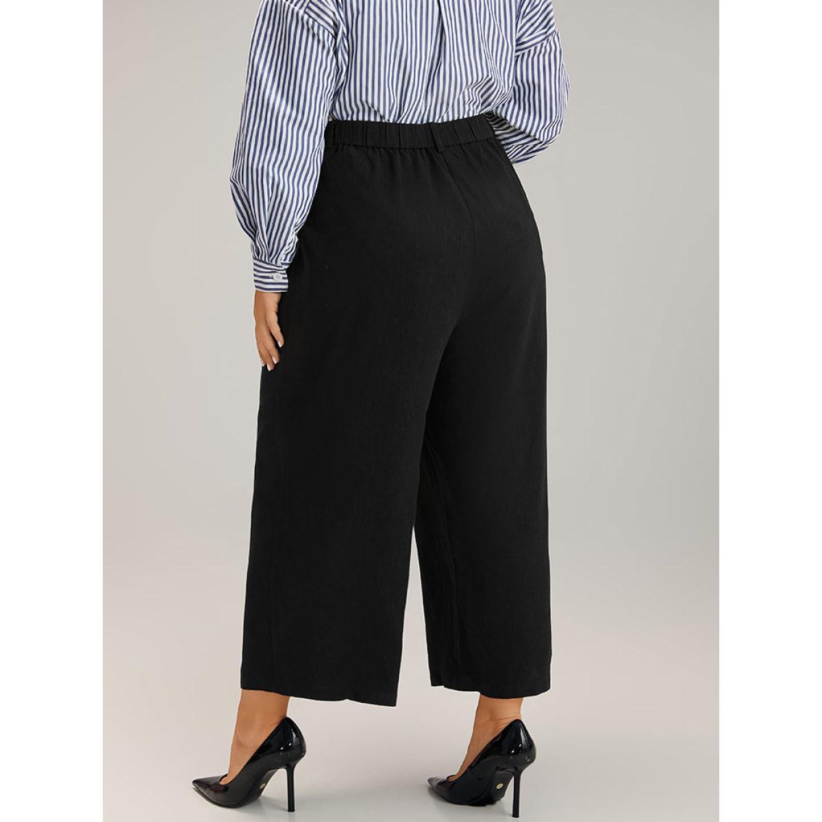 Plus Size Plain Pocket Straight Leg Pants Women Black Office Straight Leg High Rise Work Pants BloomChic 14-16/1X Product Image