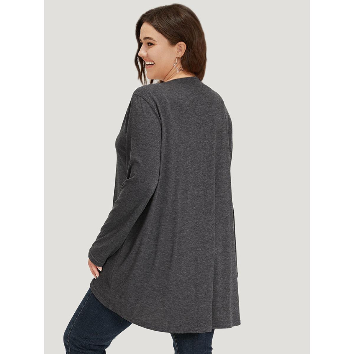 Plus Size Supersoft Essentials Plain Open Front High Low Hem Kimono Women DimGray Casual Drape Loose Dailywear Kimonos BloomChic 18-20/2X Product Image